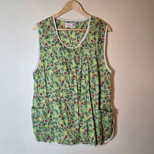 Moon Dance Vintage Fruit Print Smock Apron Vest Green Botanical Pearl Snap Front